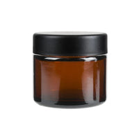 Premium 2oz Round Amber Glass Jar w/Matte Blackt Lid (200 count)