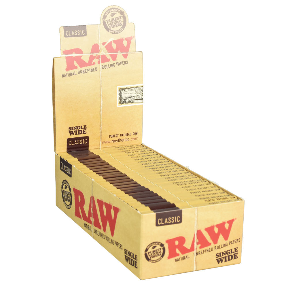 25pc Display- Raw Single Wide Rolling Papers