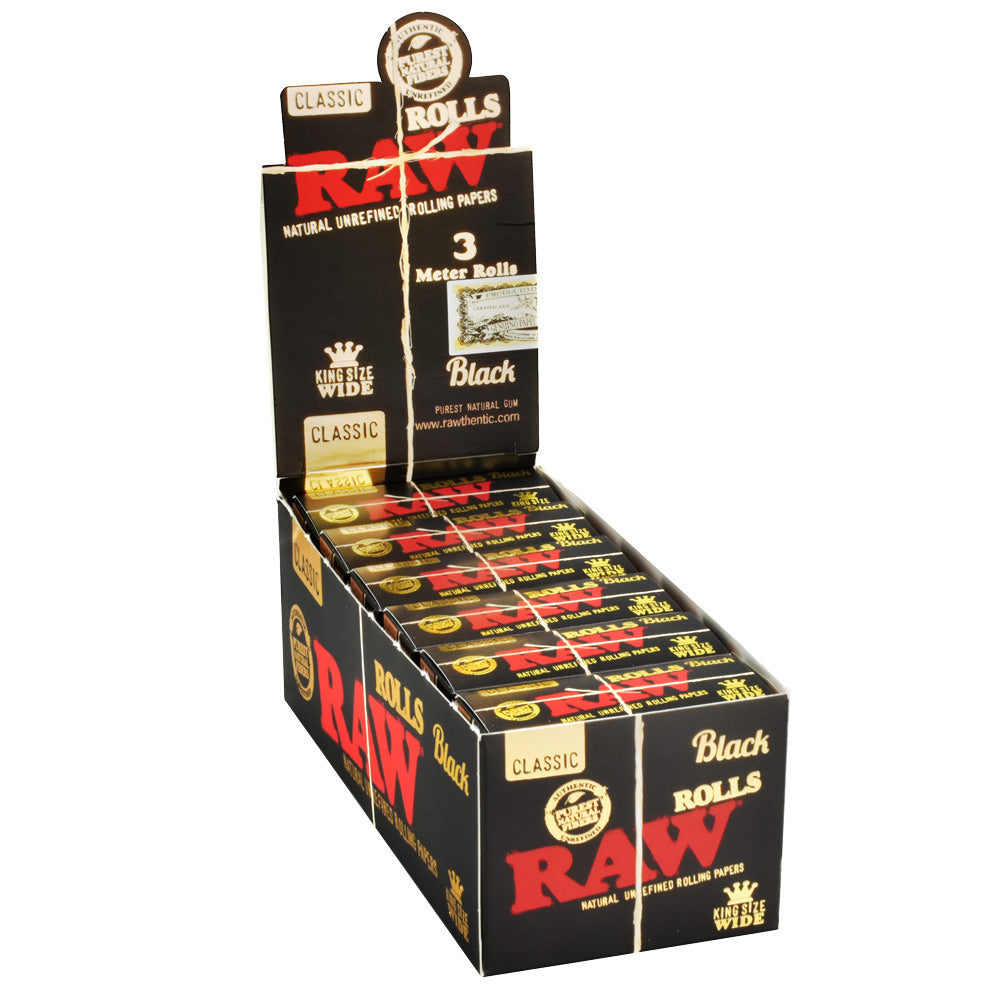 12PC DISP- RAW Black Rolls Rolling Papers -3M/King Size Wide