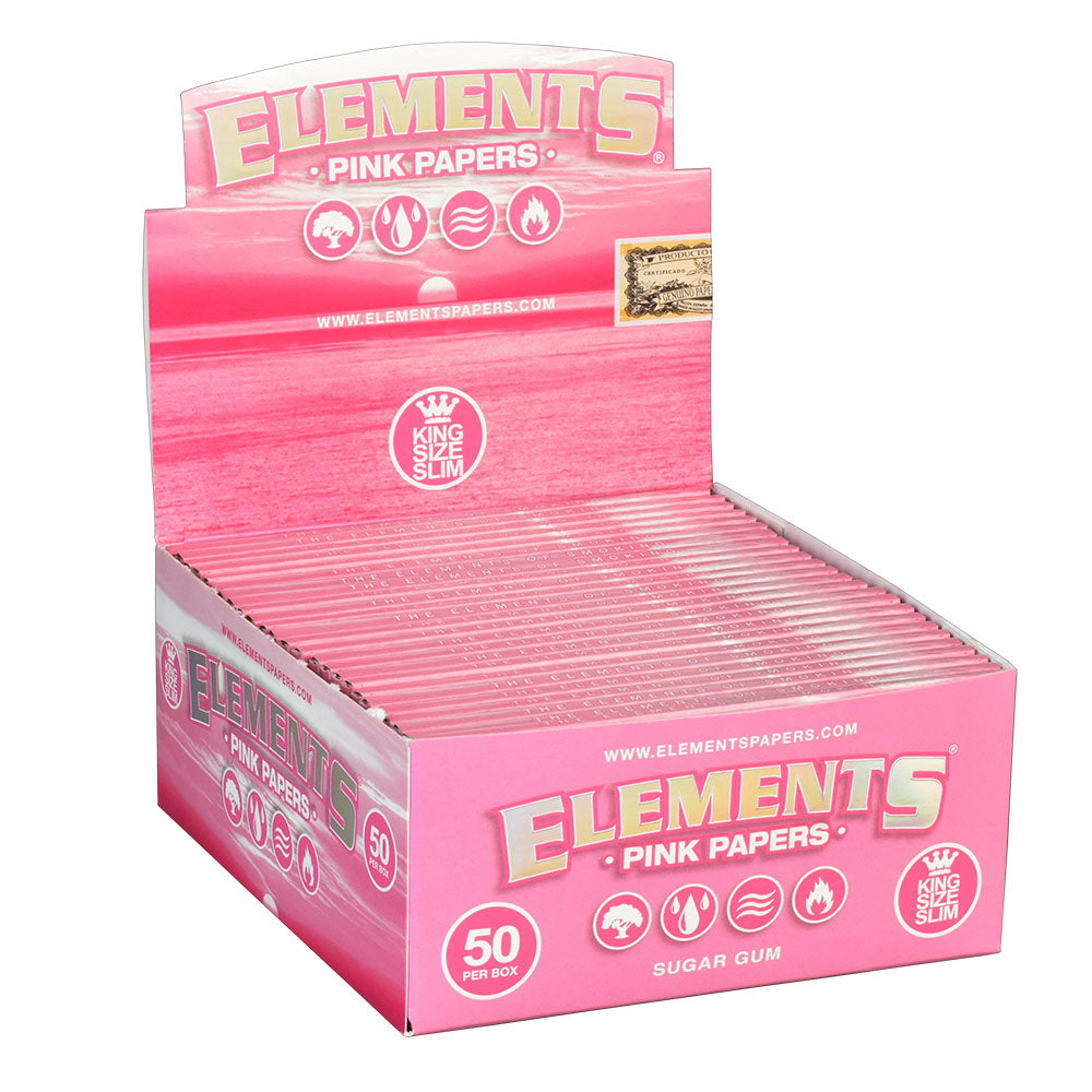 50PC Display - Elements Pink Rolling Papers - King Size Slim